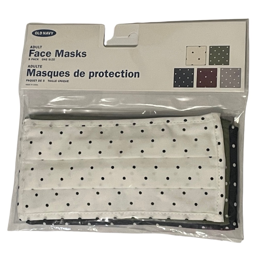 NWT Old Navy Set of 5 Polka Dot Adult Face Masks White Green Blue Red Gray